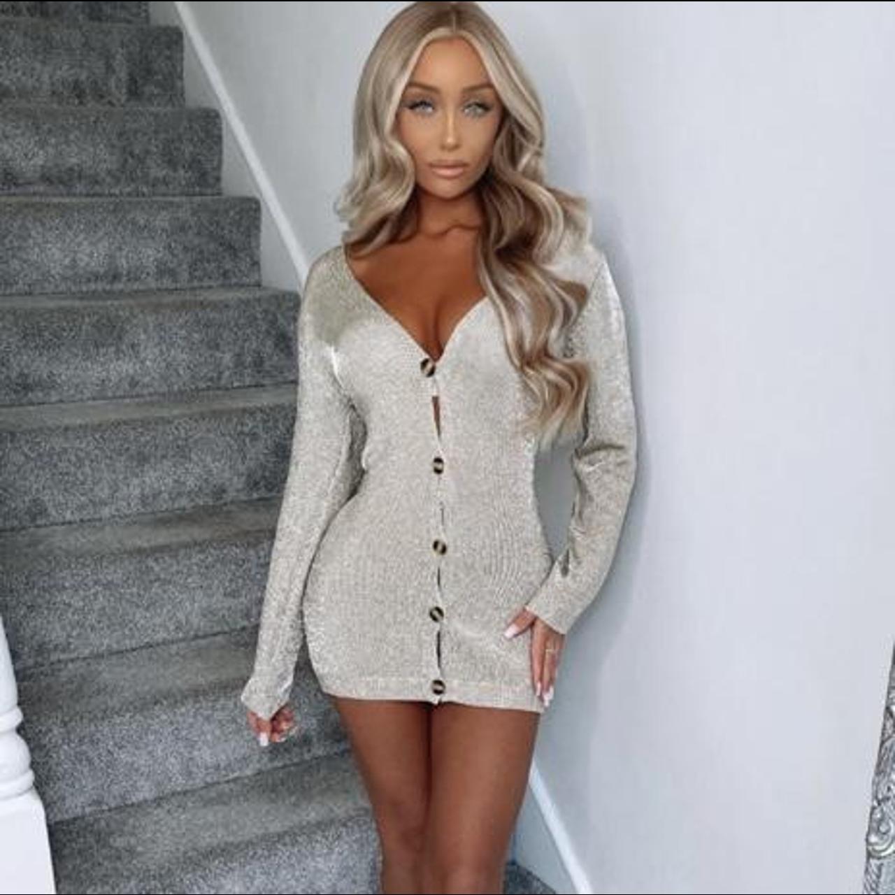 Metallic cardigan dress best sale