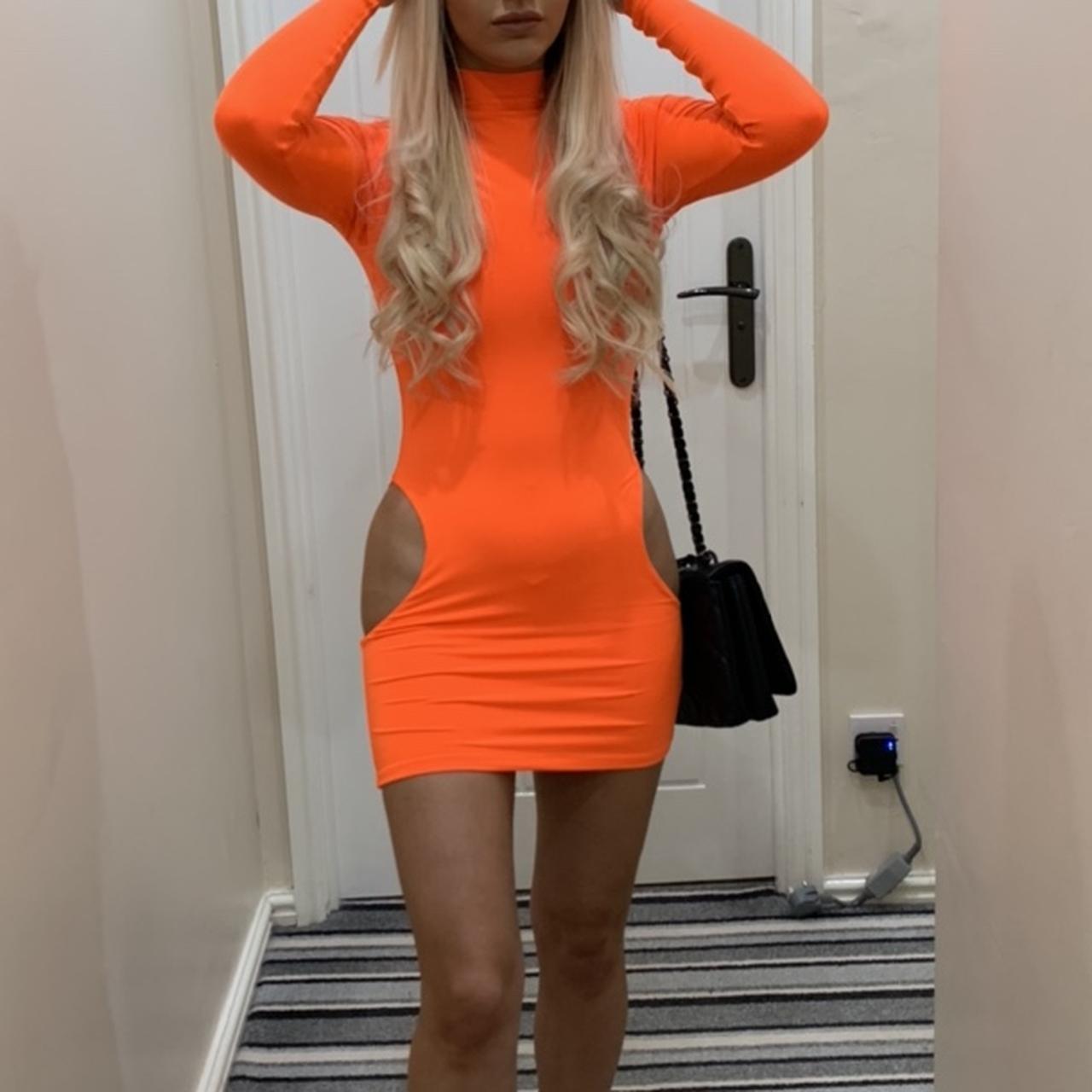 Oh polly cut out mini dress in neon orange 💎Size 8... - Depop