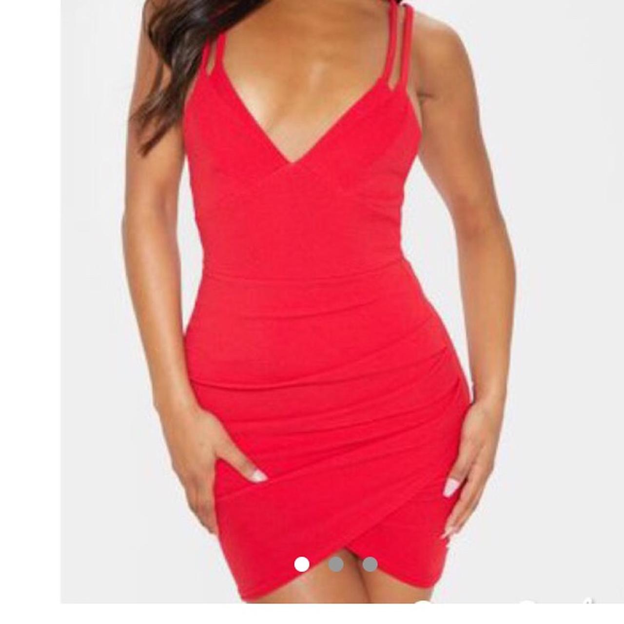 Red double strap on sale wrap skirt bodycon dress