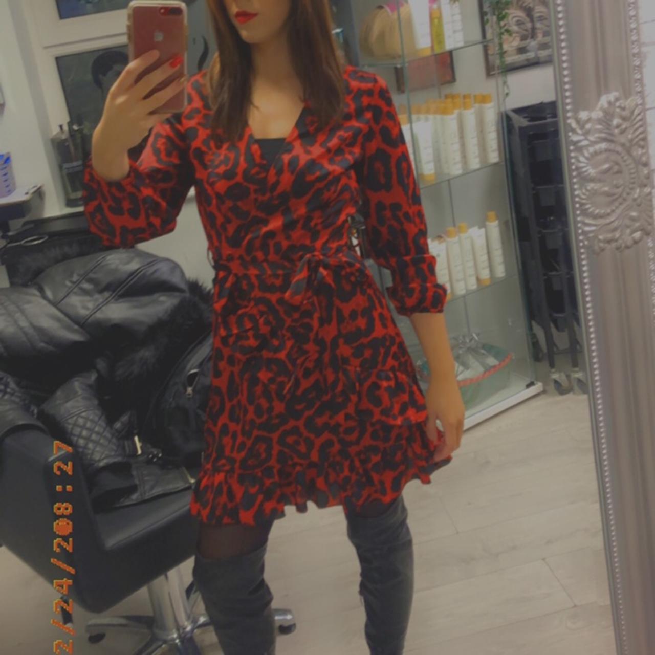 AX Paris red leopard print dress teamed with My Louis Vuitton