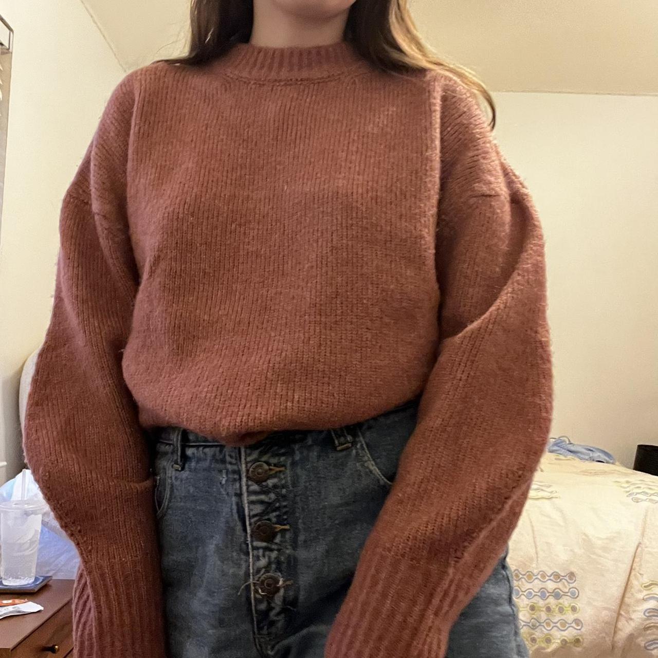 Office Women's Pink and Burgundy Jumper Depop