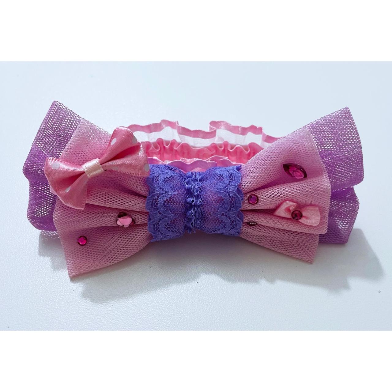 Lavender x pink tulle bow wrist cuff from Japanese... - Depop