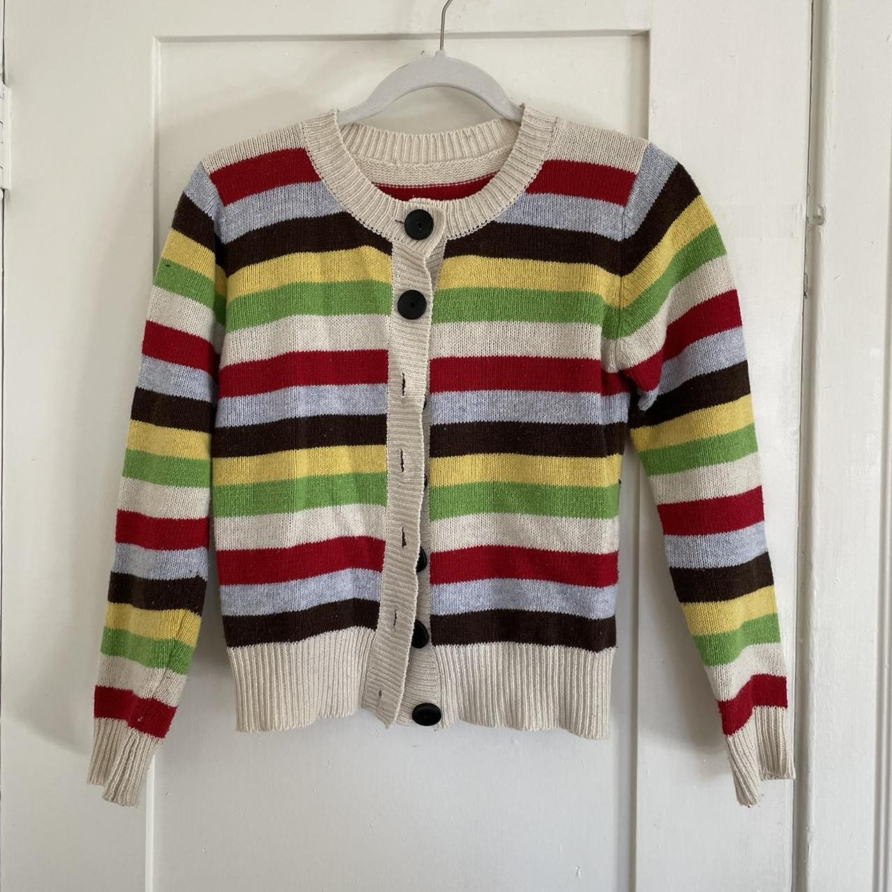 Knit stripped cardigan. Colorful stripped button... - Depop