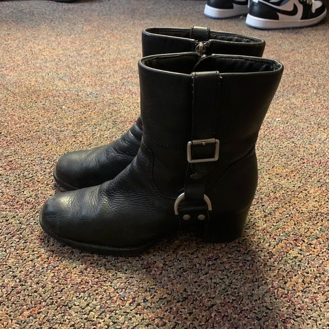 vintage harley davidson womens size 7 black boots in... - Depop