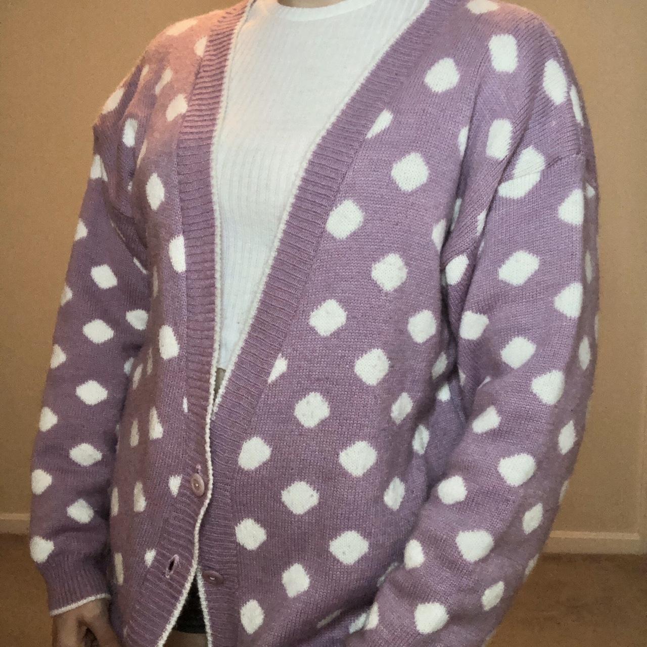 Vintage purple polka dot cardigan sweater / 100... Depop