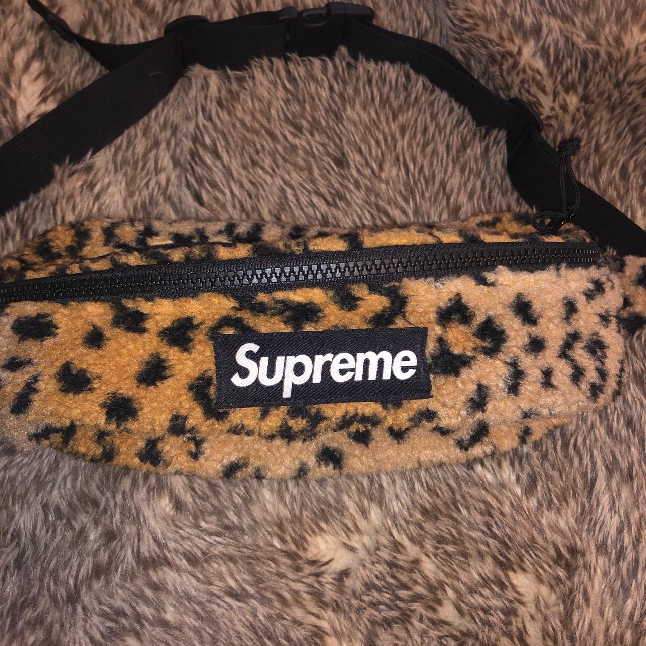 • Supreme Leopard Fleece Waist Bag, • Message with...