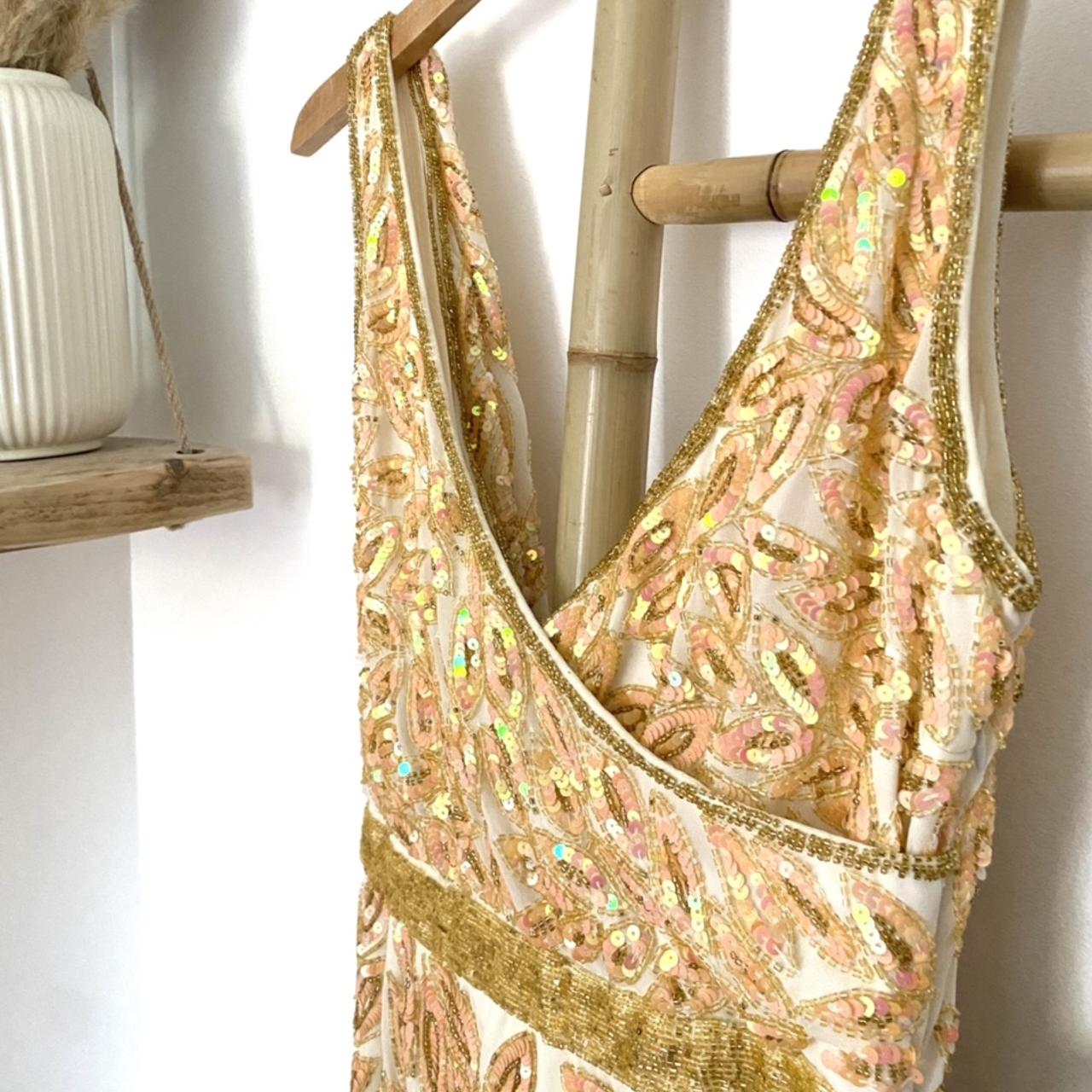 VIRGOS LOUNGE IVORY GOLD LEAF EMBELLISHED COWL... Depop