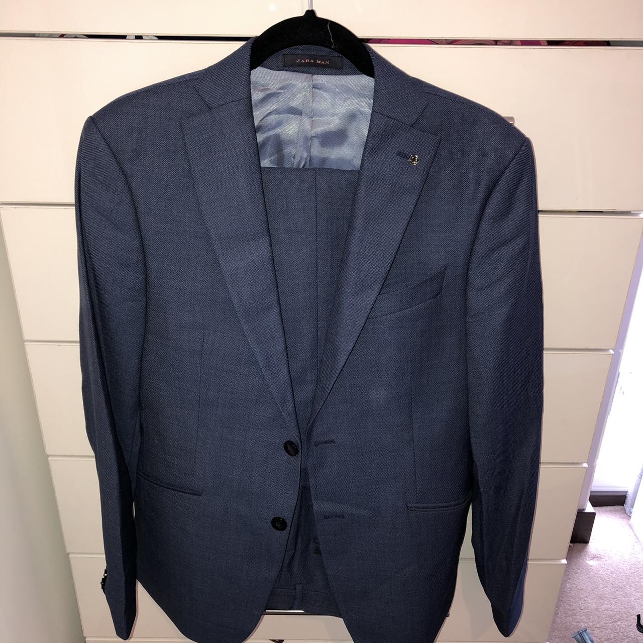 Zara Men's Blue and Navy Suit Depop