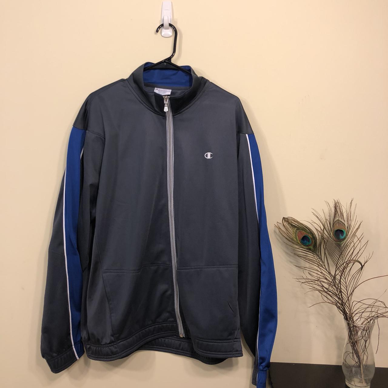 Vintage Grey/Blue Champion “C Logo” zip-up jacket... - Depop