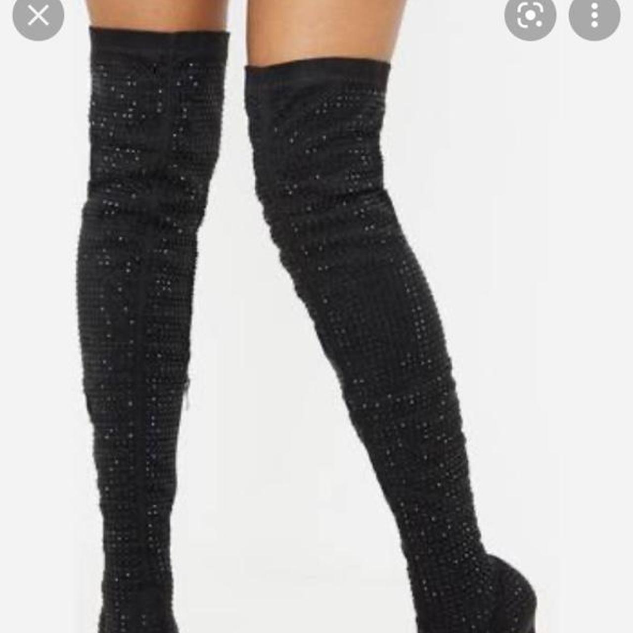 Plt thing black over knee boots size 4 never... Depop