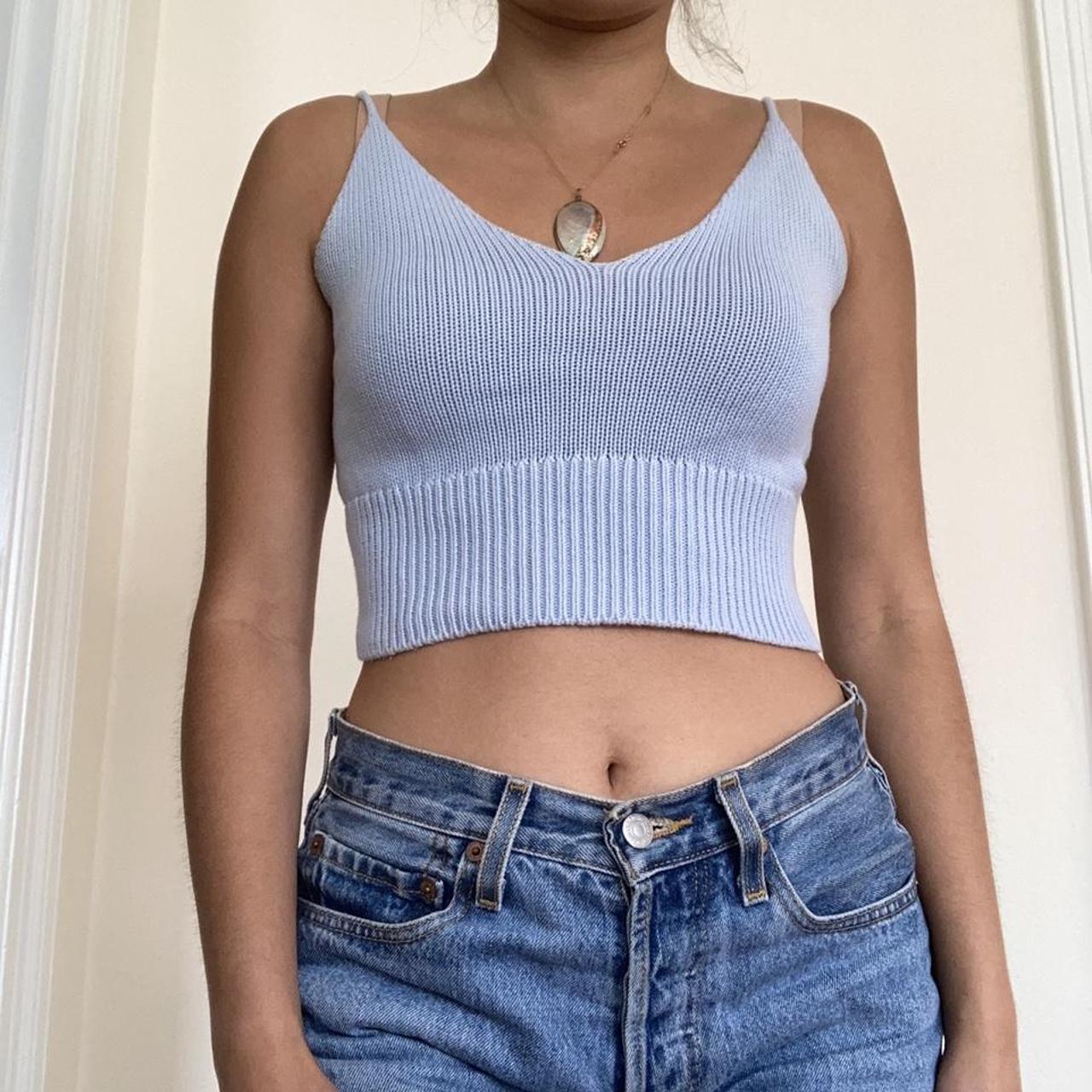 Vintage Brandy Melville Light Blue Knitted Cropped - Depop