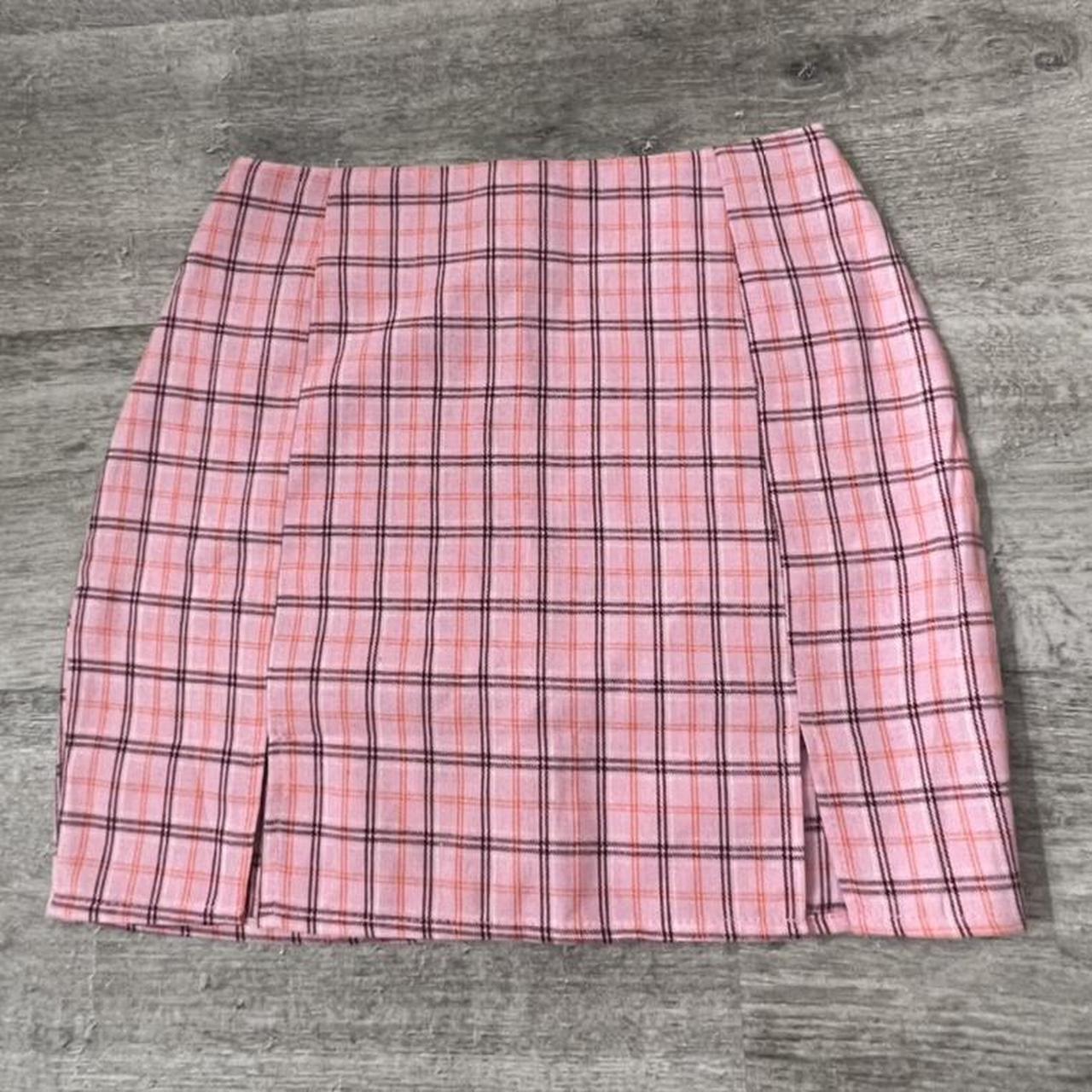 Pink tartan check double slit mini skirt Brand new... - Depop