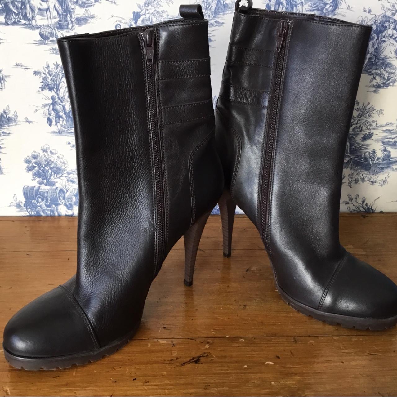 MISS SIXTY Brown Leather Stiletto Heeled Ankle Boots... - Depop