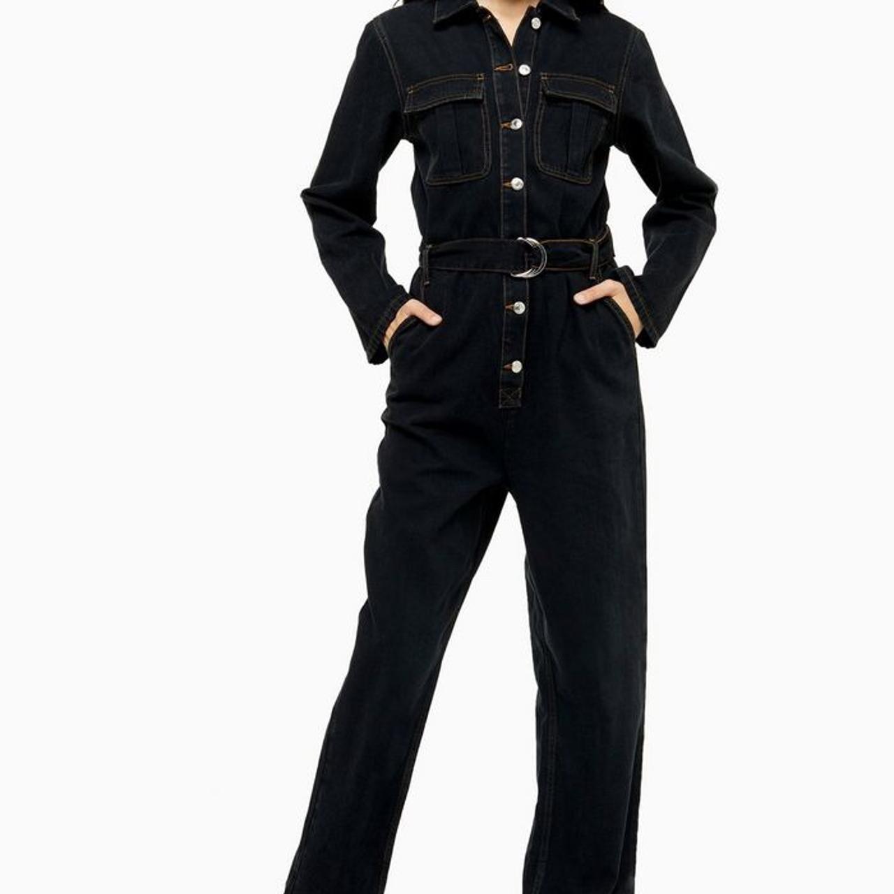 Topshop black dark denim boiler suit with