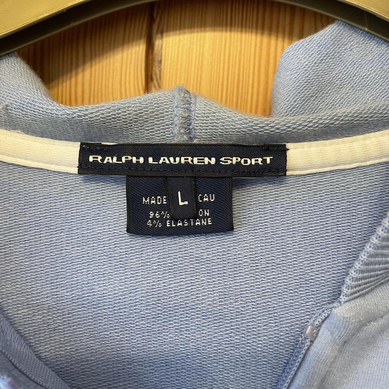 Ralph Lauren zip up hoodie, baby blue with white... - Depop
