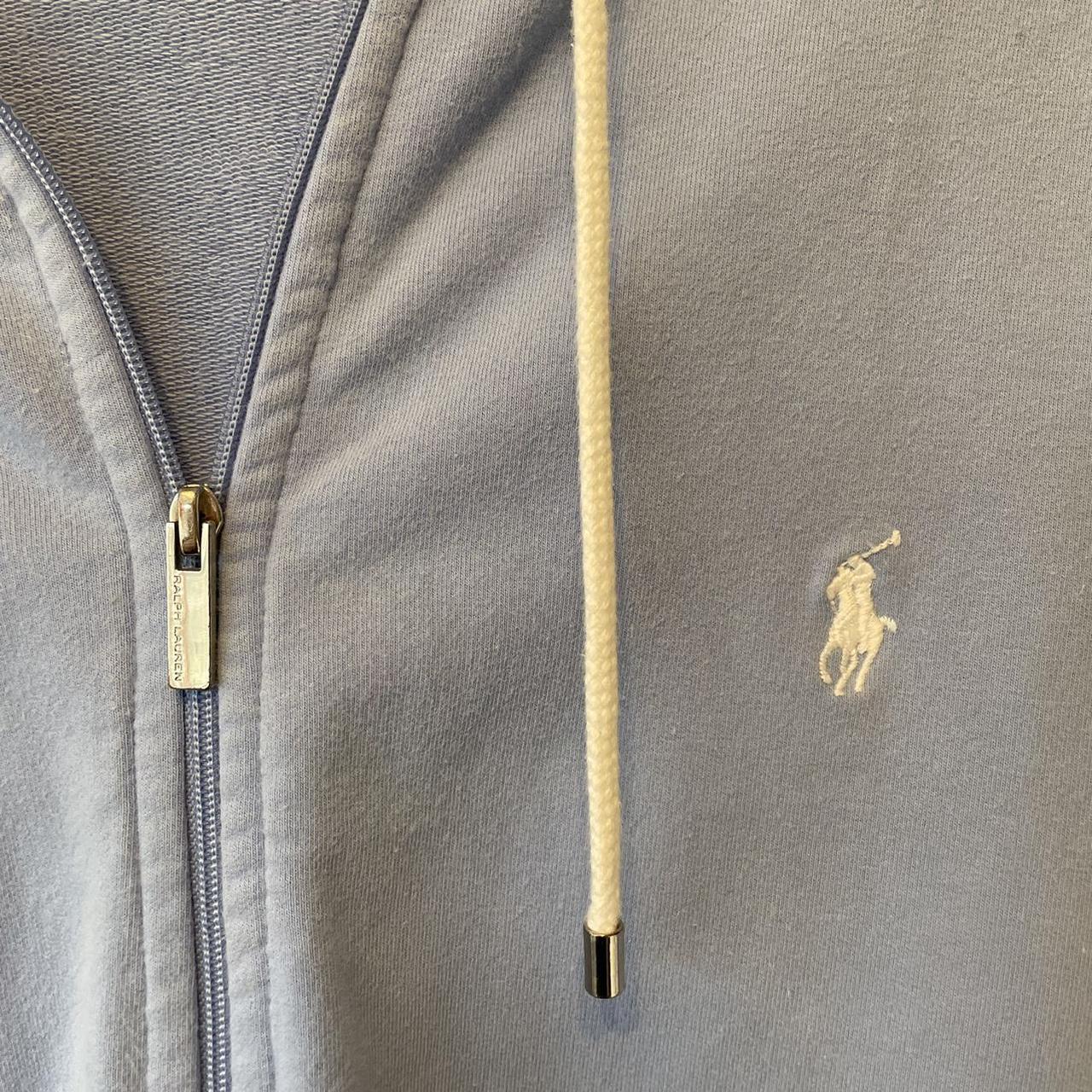 Ralph Lauren zip up hoodie, baby blue with white... Depop