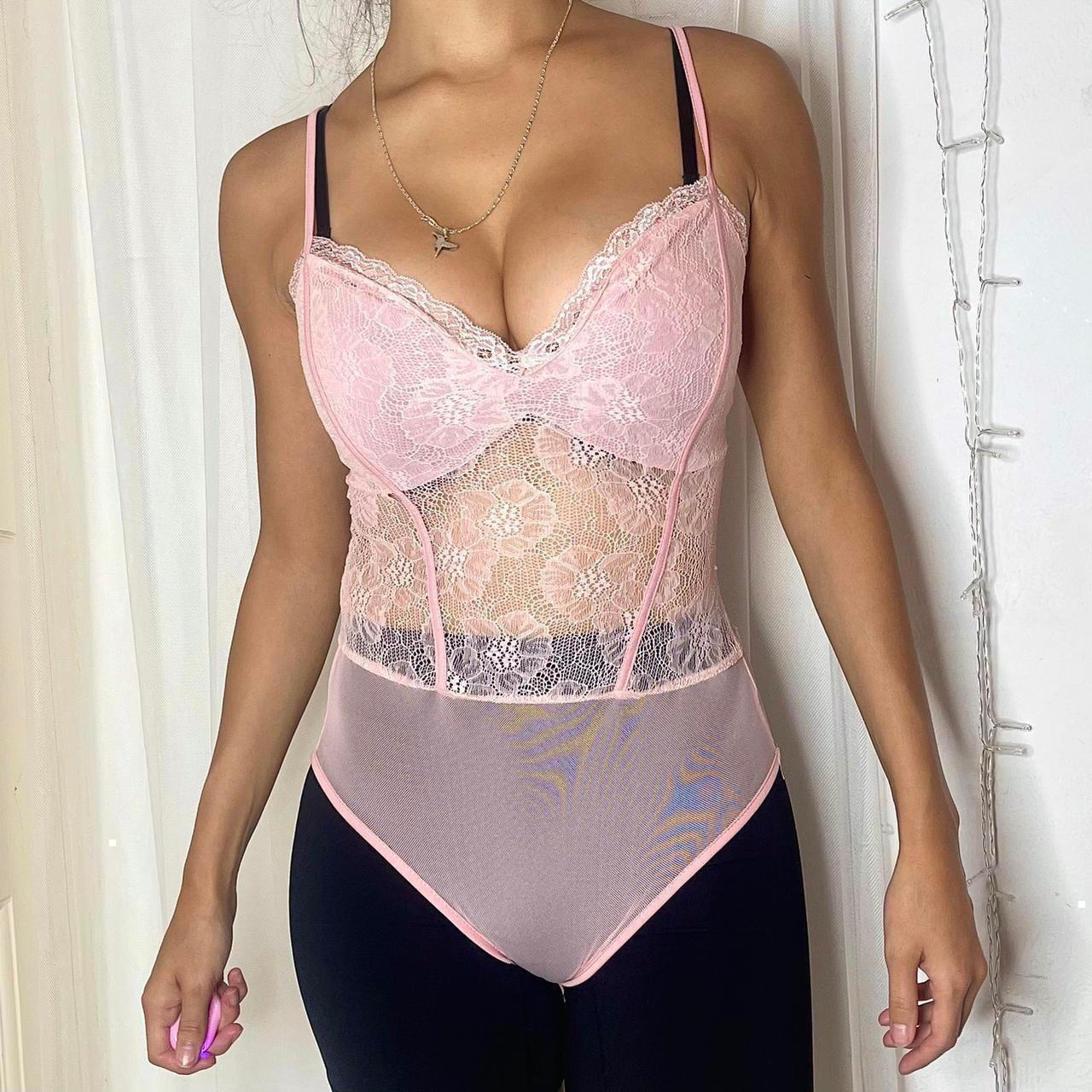 Select Pink Lace Bodysuit For Women Model Depop 