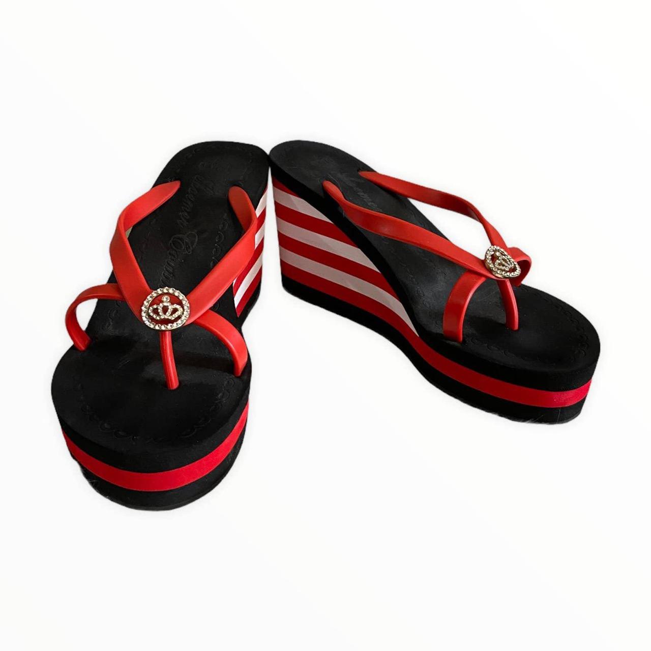 Vintage y2k Striped Preppy Platform Wedge Sandals in... - Depop