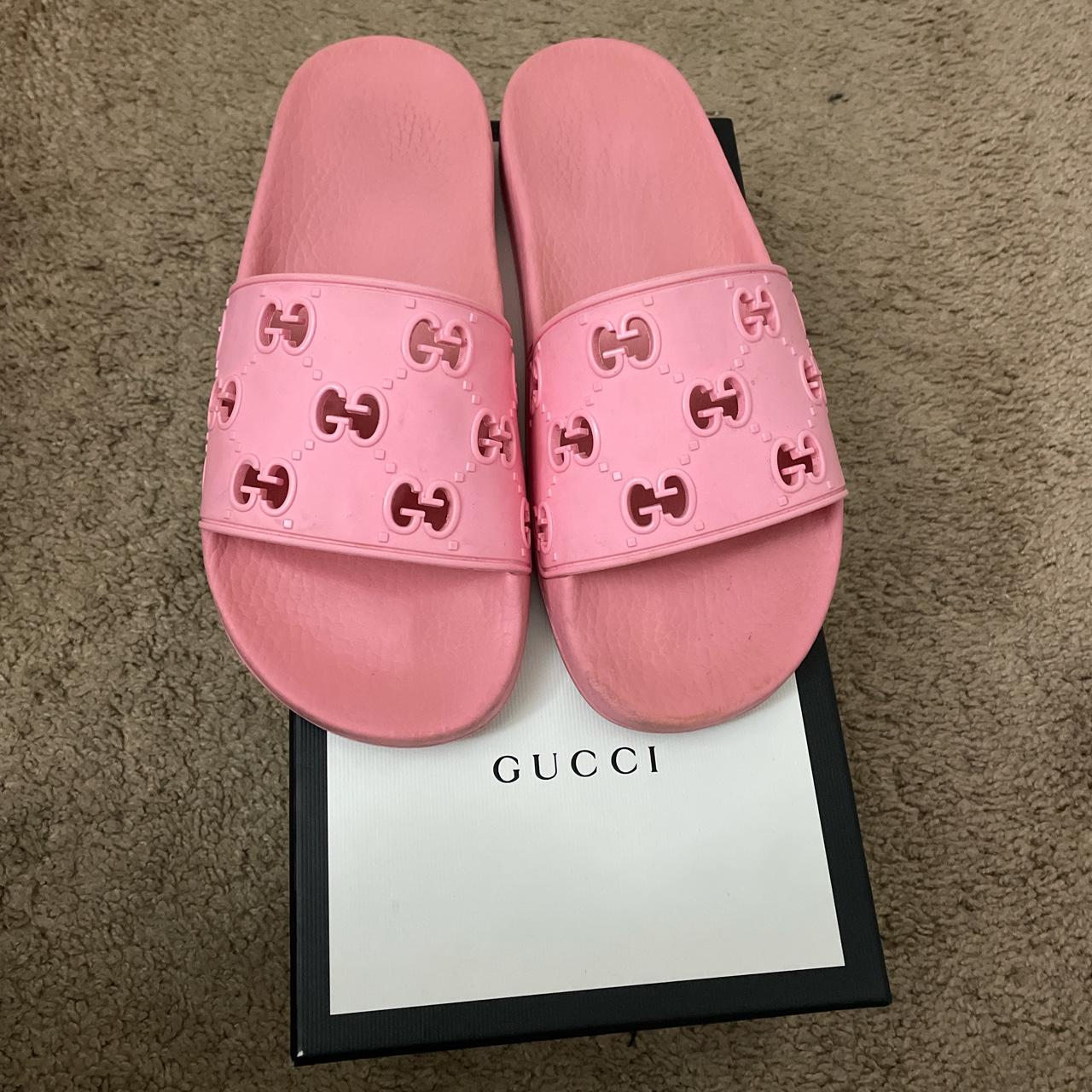 Authentic USED Pink GUCCI Slides Dust bag included... - Depop