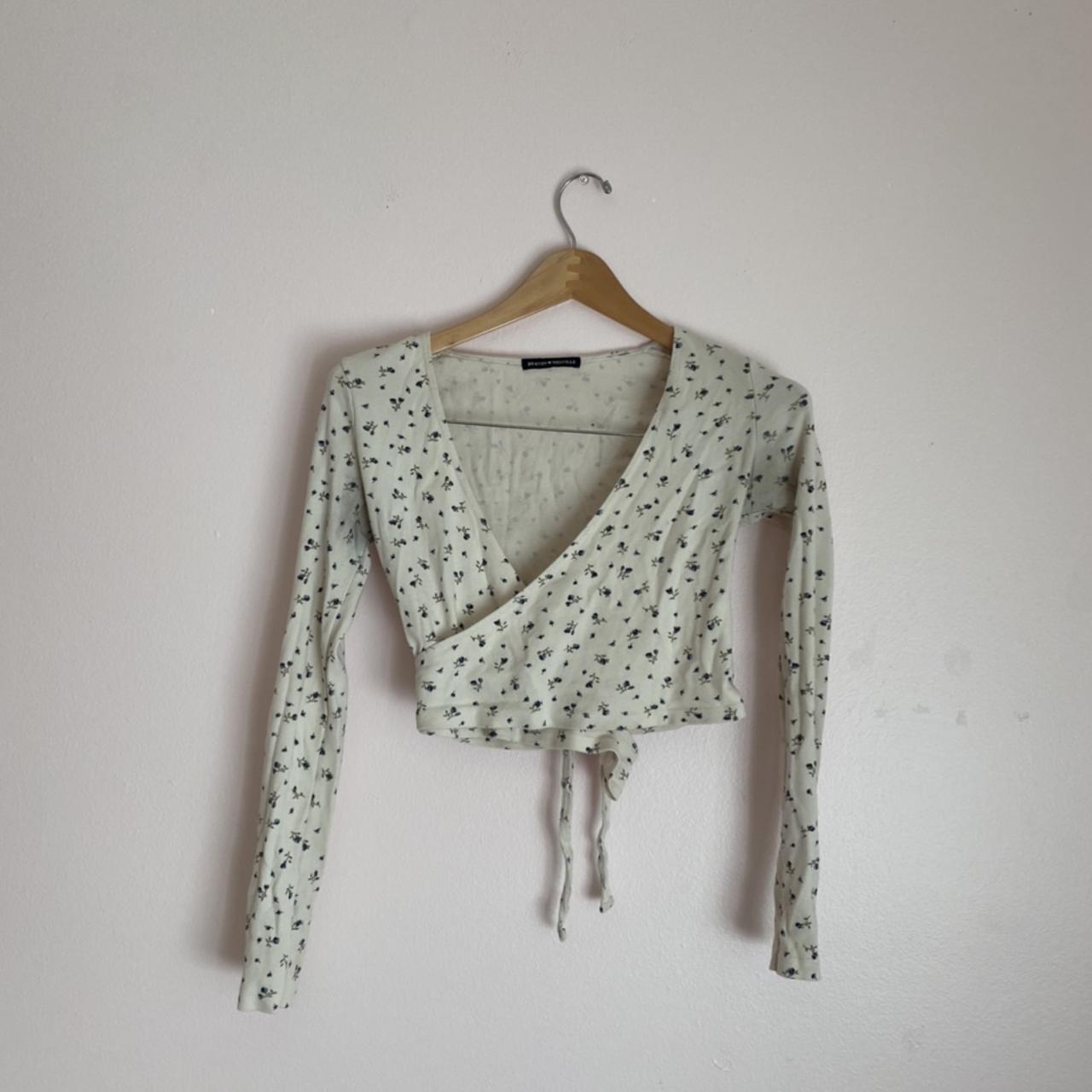 Brandy Melville White with Blue Florals Coco... - Depop