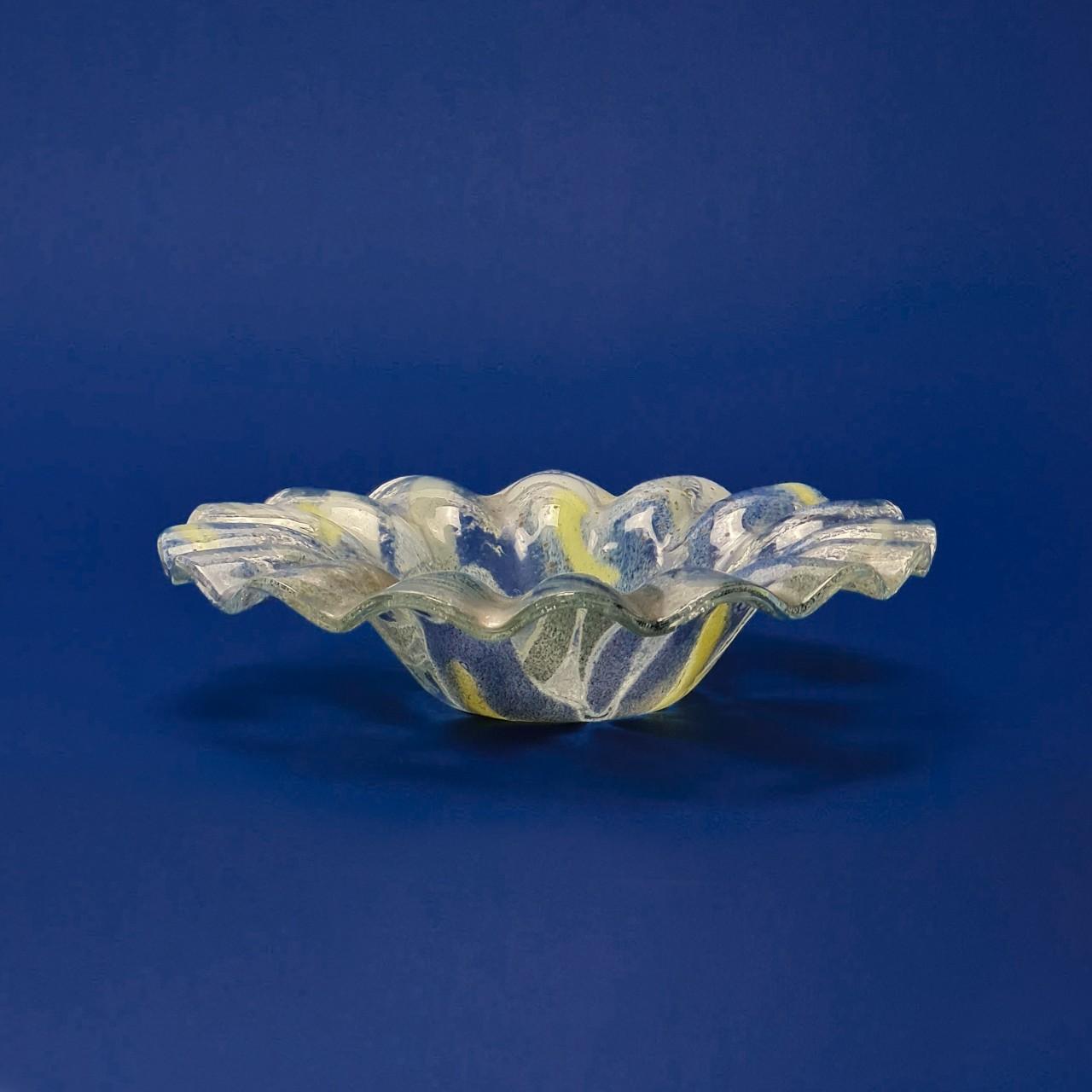 Fluted rim bowl or trinket dish with a blue, green... Depop