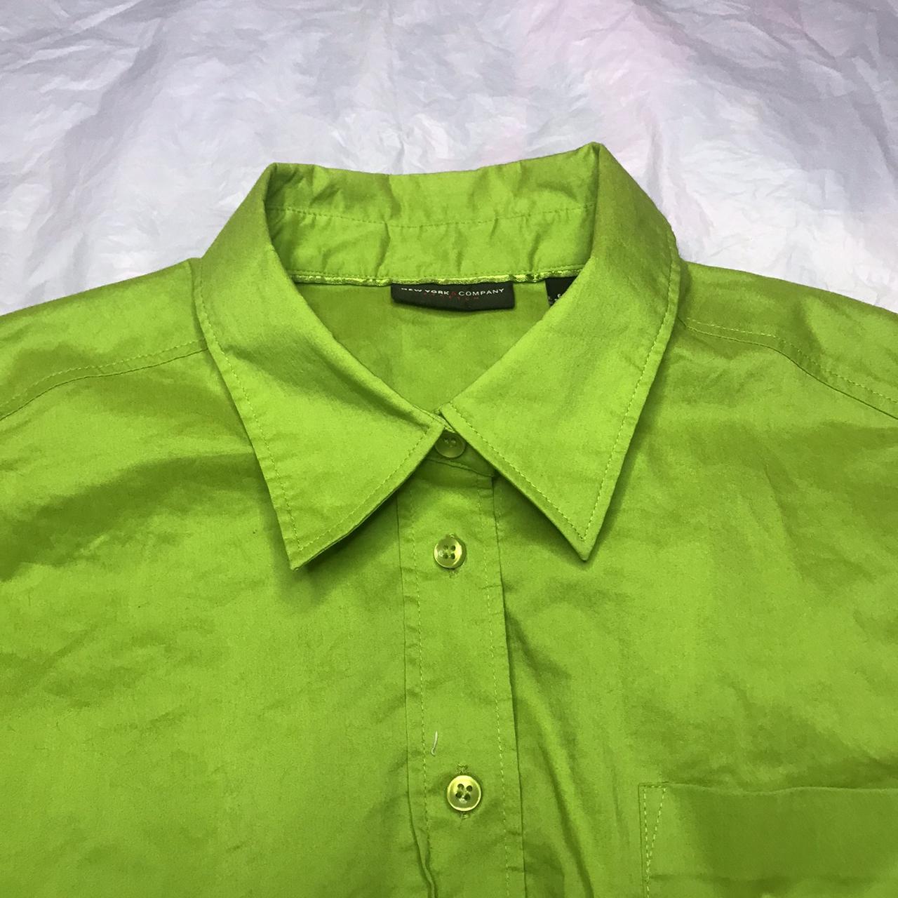 simple lime green stretchy button up short puff... - Depop