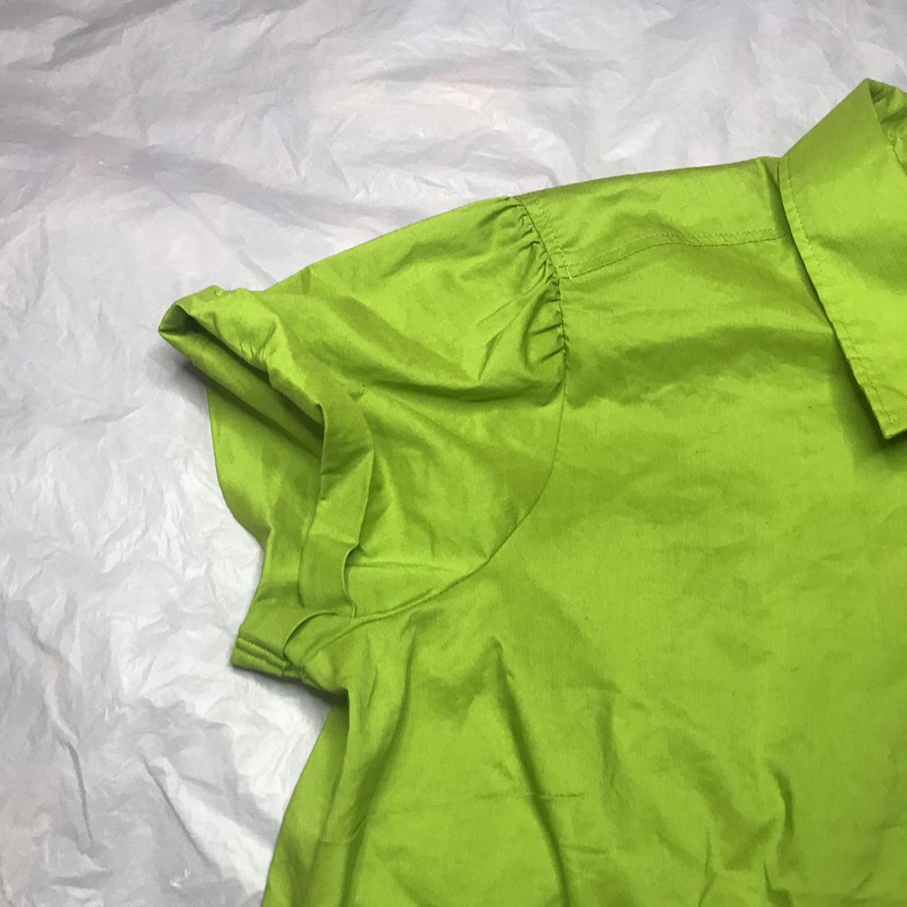 simple lime green stretchy button up short puff... - Depop