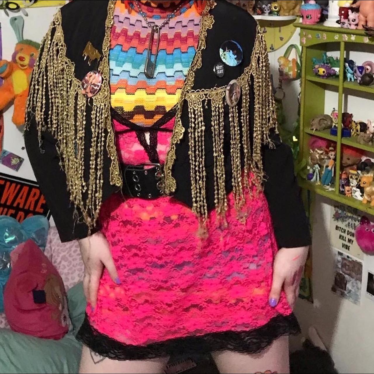 Y2k Hot Hot Pink Lace And Black Lace Comfy Stretchy Depop 9213