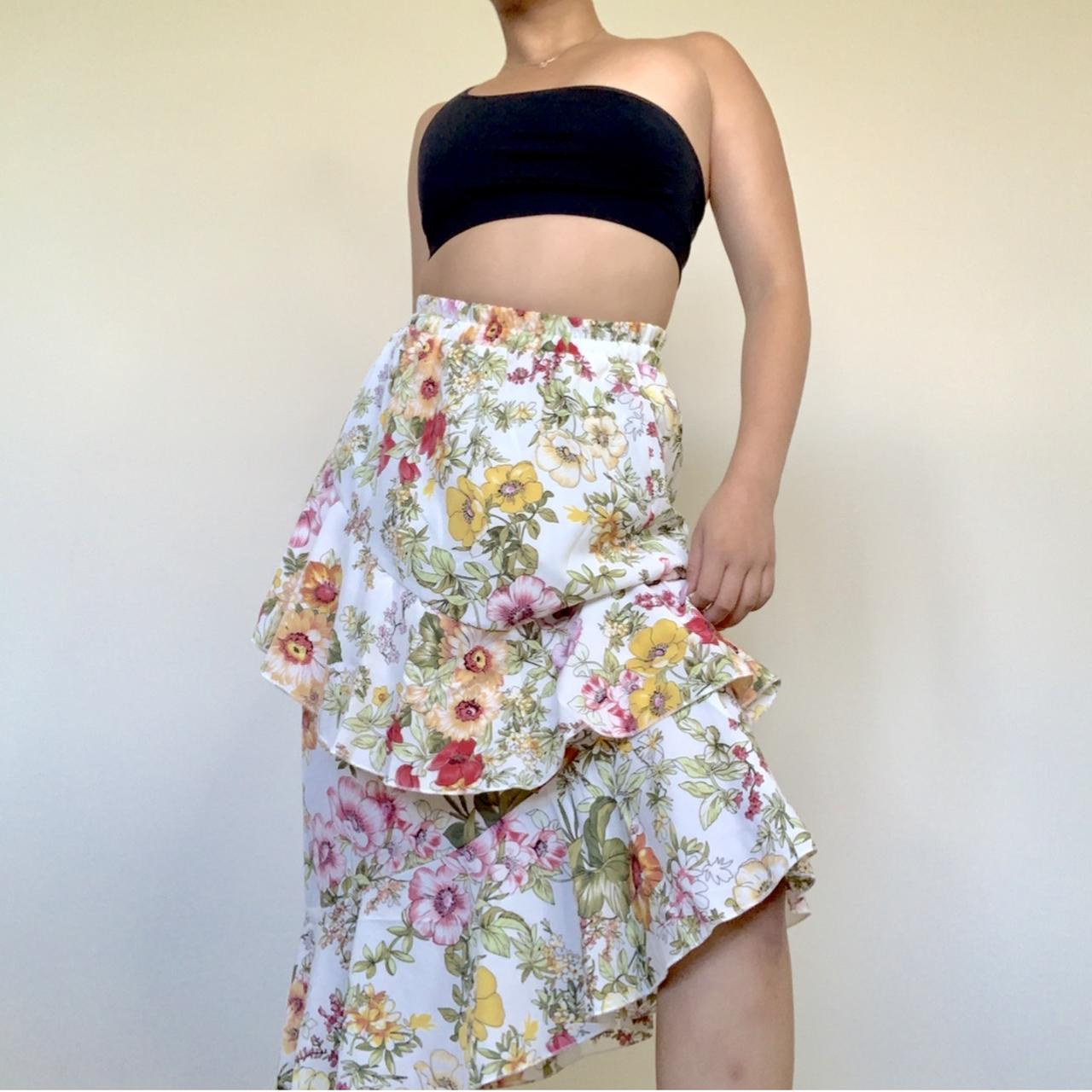ASYMMETRICAL FLORAL RUFFLE MIDI SKIRT💐 The perfect... - Depop