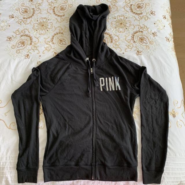 pink Victoria secret black zip up hoodie with