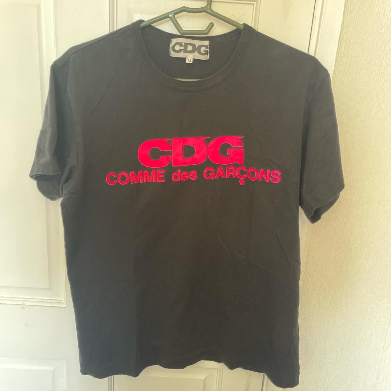 CDG Neon Pink Logo T-shirt Size Medium Black with | Depop