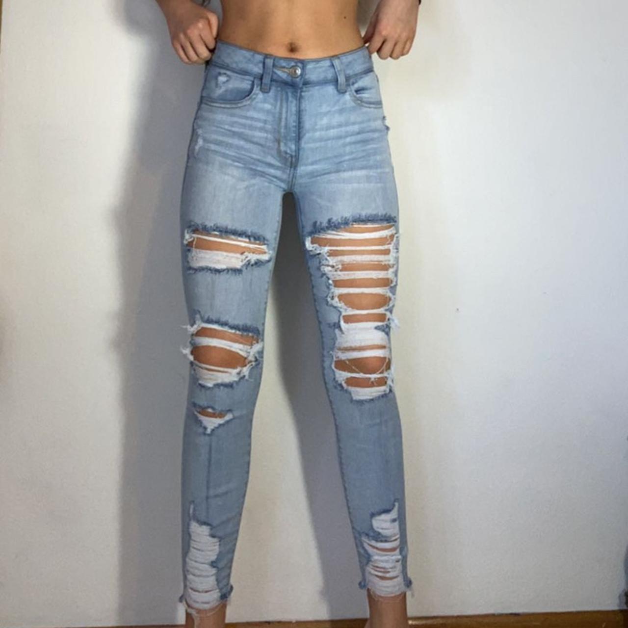 american eagle high rise jegging slight crop light... - Depop