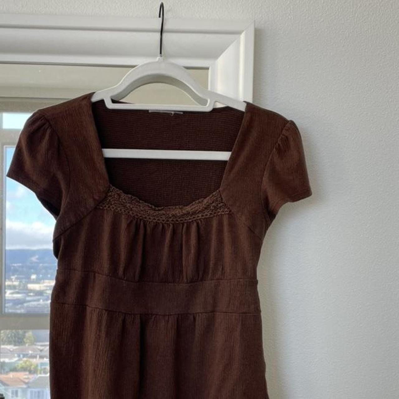 Vintage brown babydoll top with lacey details on the... Depop