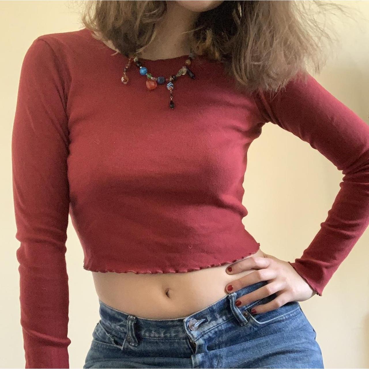 brandy melville red long sleeve top 100% cotton Depop - Main Image