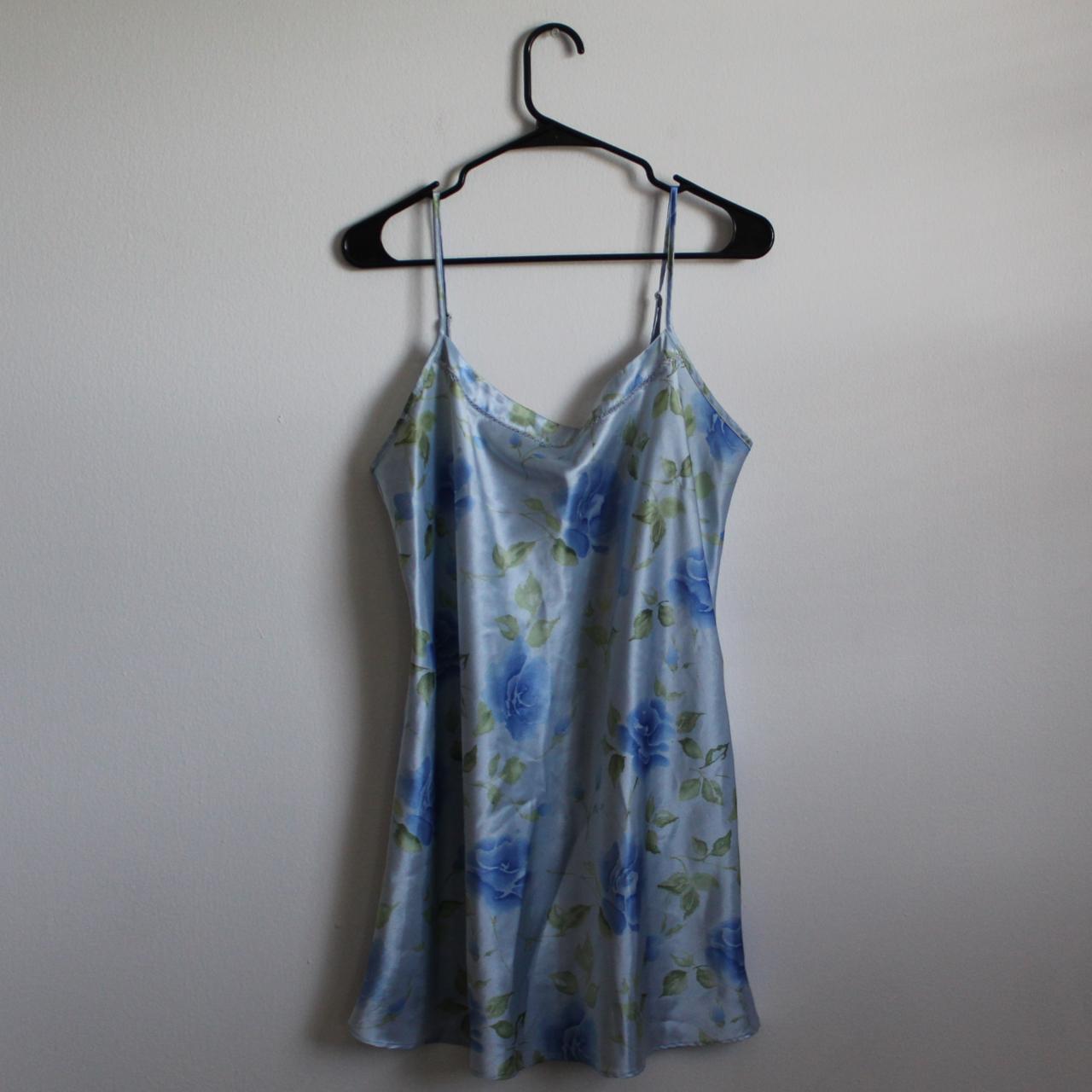 sky blue floral satin slip dress this pastel dress... - Depop