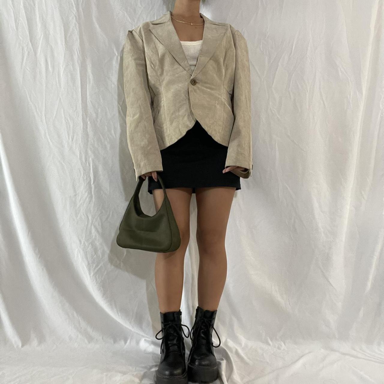 Oversized Cream Suede Leather Jacket / Blazer... Depop