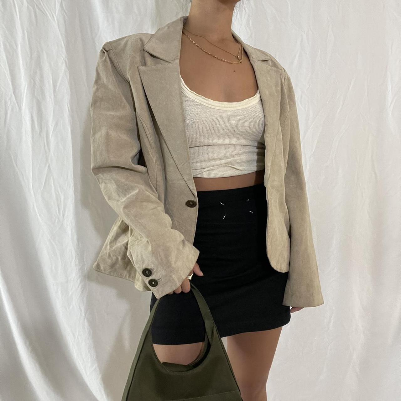 Oversized Cream Suede Leather Jacket / Blazer... Depop