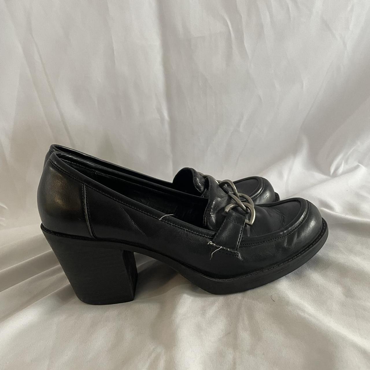 Y2K black leather platform loafers -Size US WOMEN... - Depop