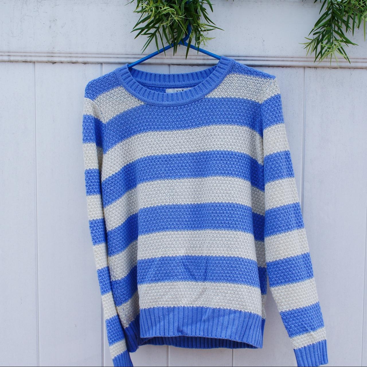 Light blue and 2024 white striped sweater