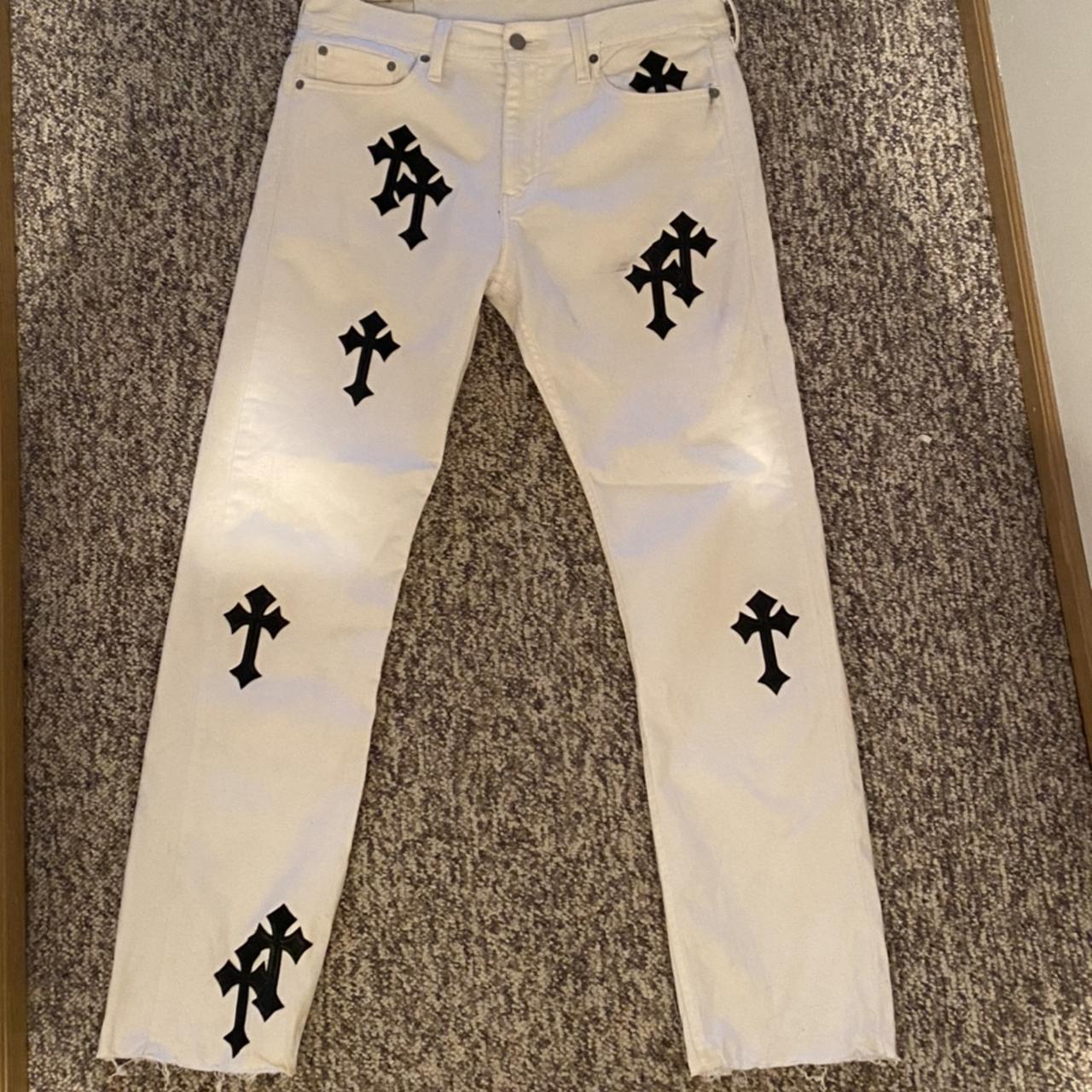 CHROME HEARTS custom patchwork on 513 bleached white - Depop