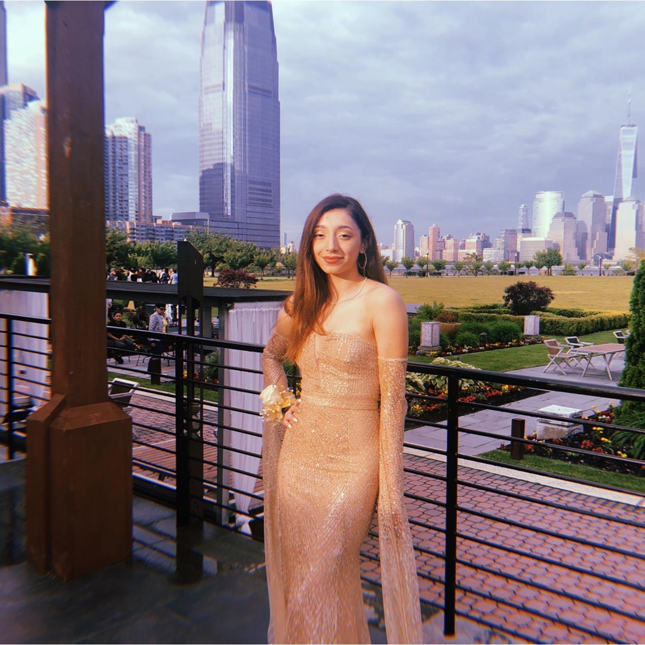 Gold Jocelina Off the Shoulder Cape Gown Depop