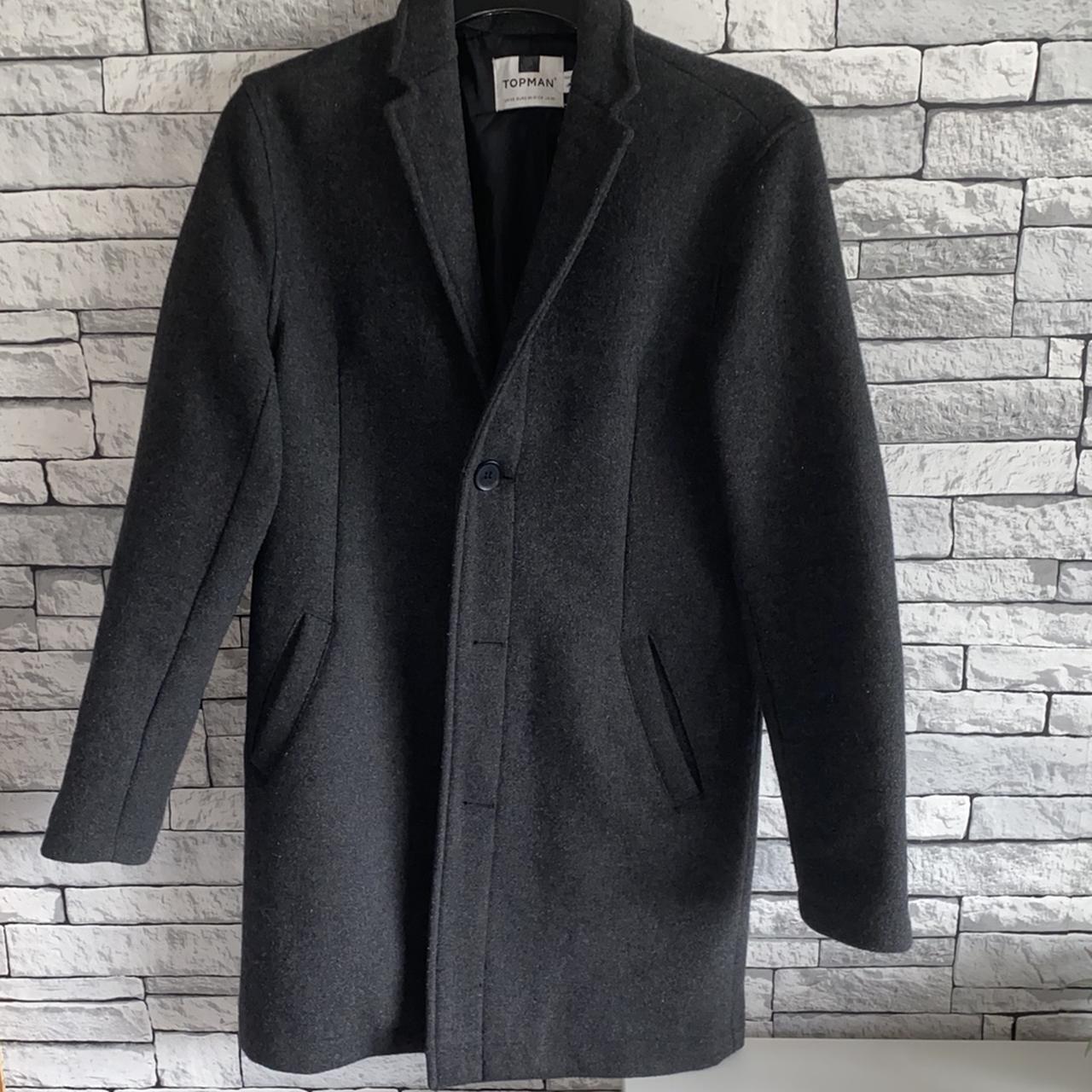 topman dark grey trench coat worn once or gekfe... - Depop