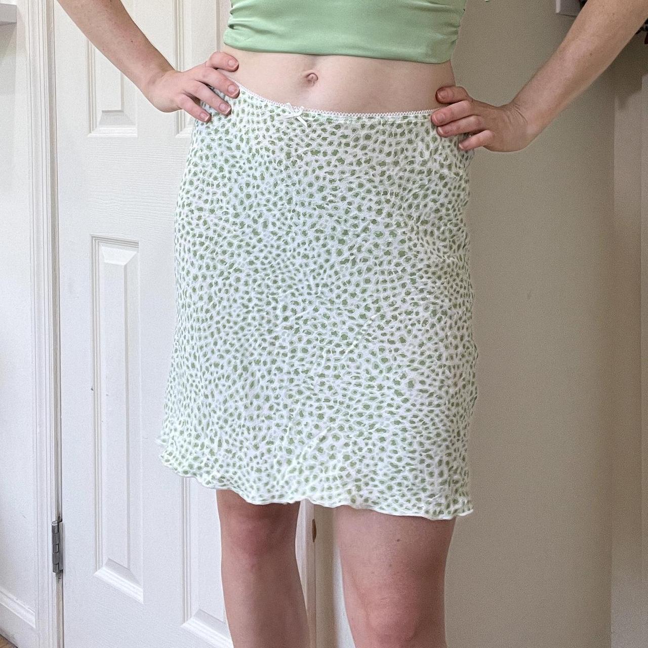 Brandy Melville slip skirt. Green cheetah pattern💚🤍.... - Depop