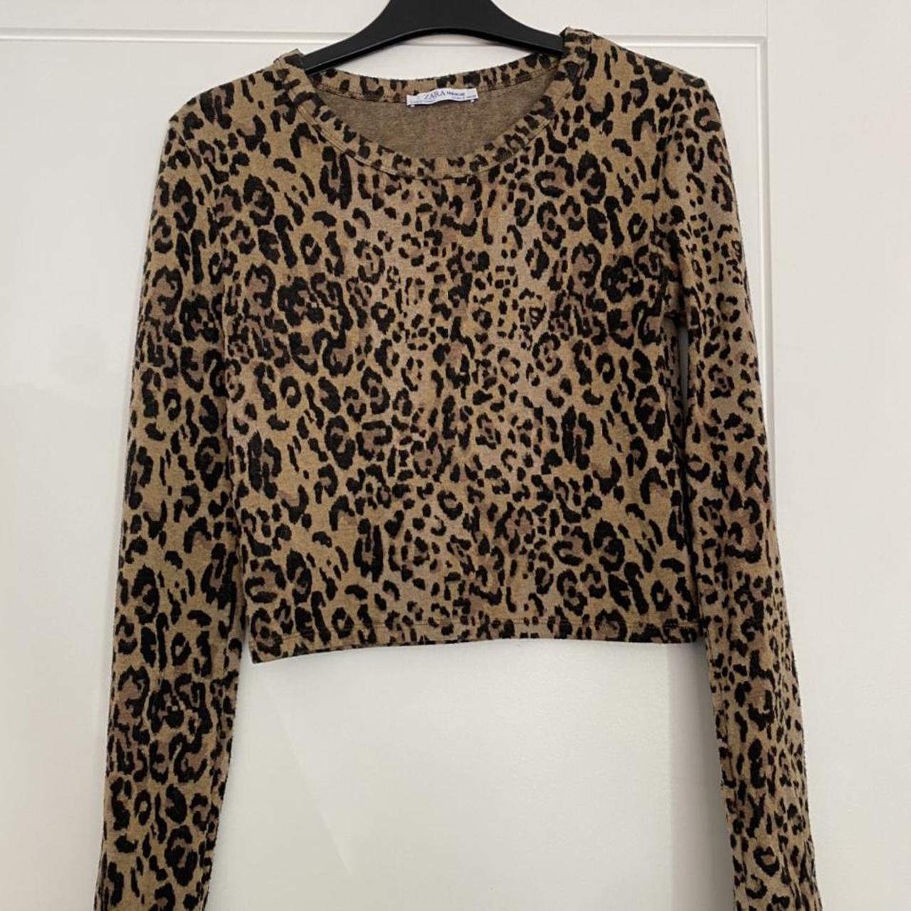 Zara leopard print thin jumper long sleeve in size... - Depop