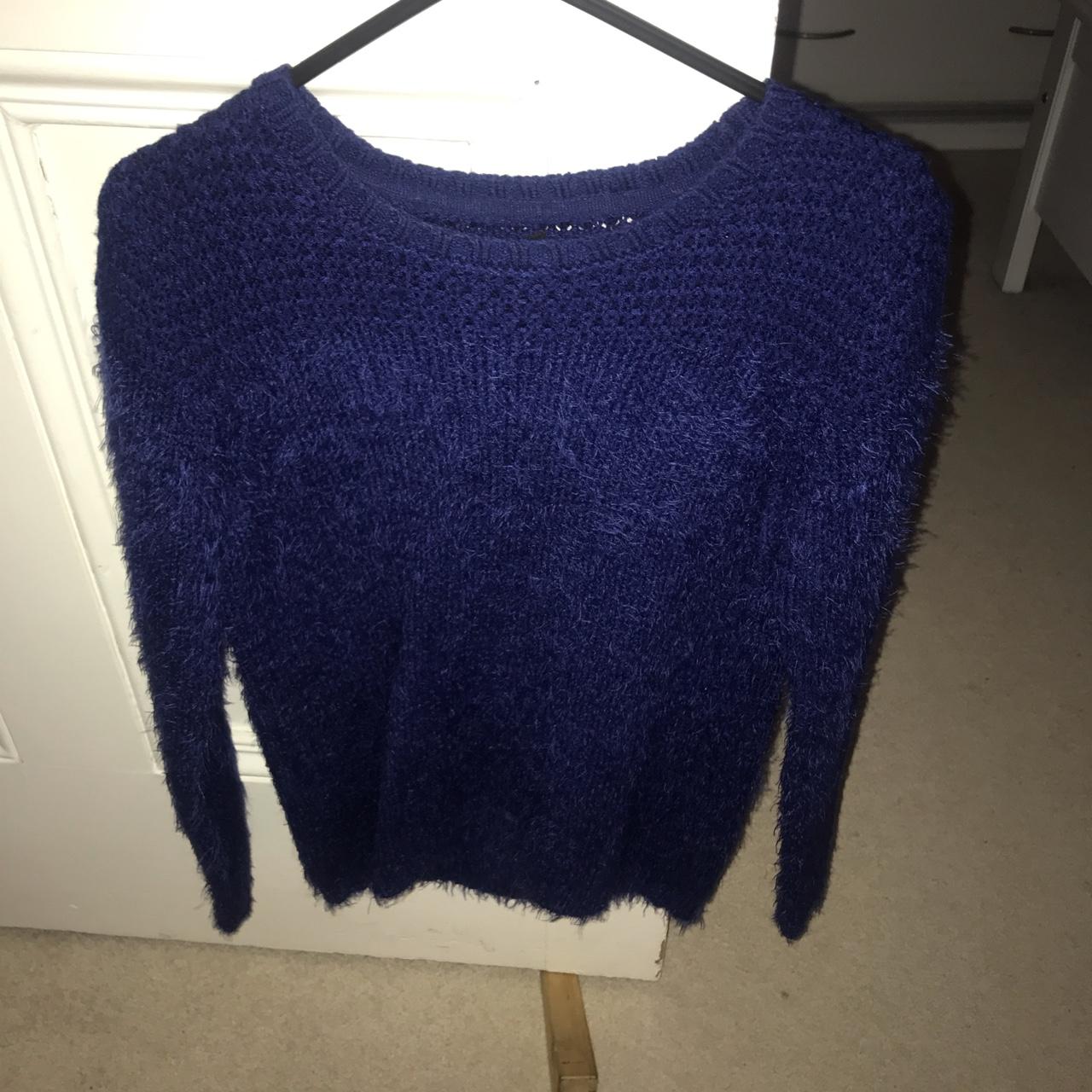 Plain navy blue jumper/fluffy/knitted/age 11-12 but... - Depop