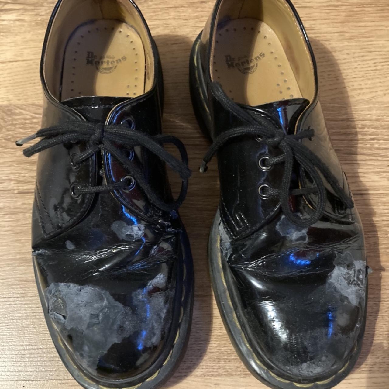 Very worn patent black Doc Martens size 4. They are... - Depop
