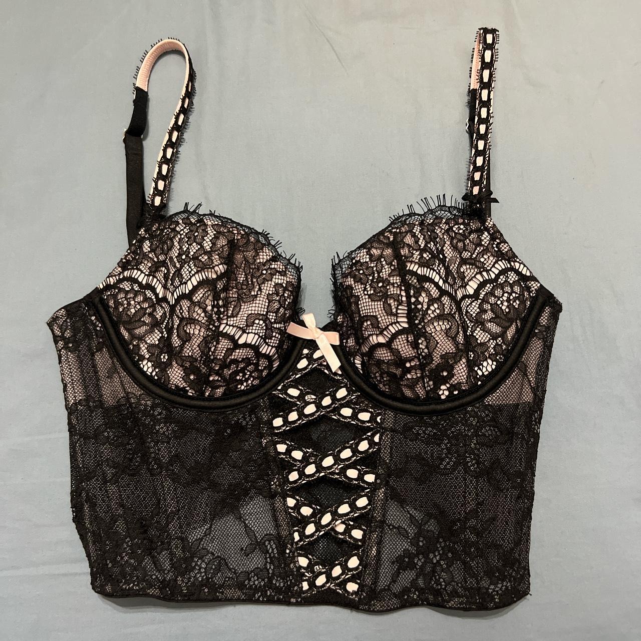 Victoria's Secret black velvet lace corset top. tag - Depop