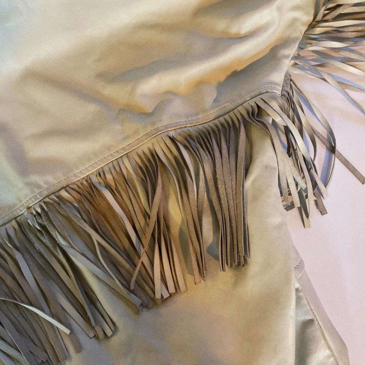 Cream/ecru vintage oversized leather fringe jacket... Depop