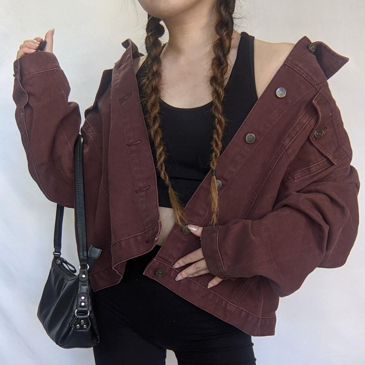 1980's authentic vintage denim and brown leather knit zip up bomber jacket  women's size medium