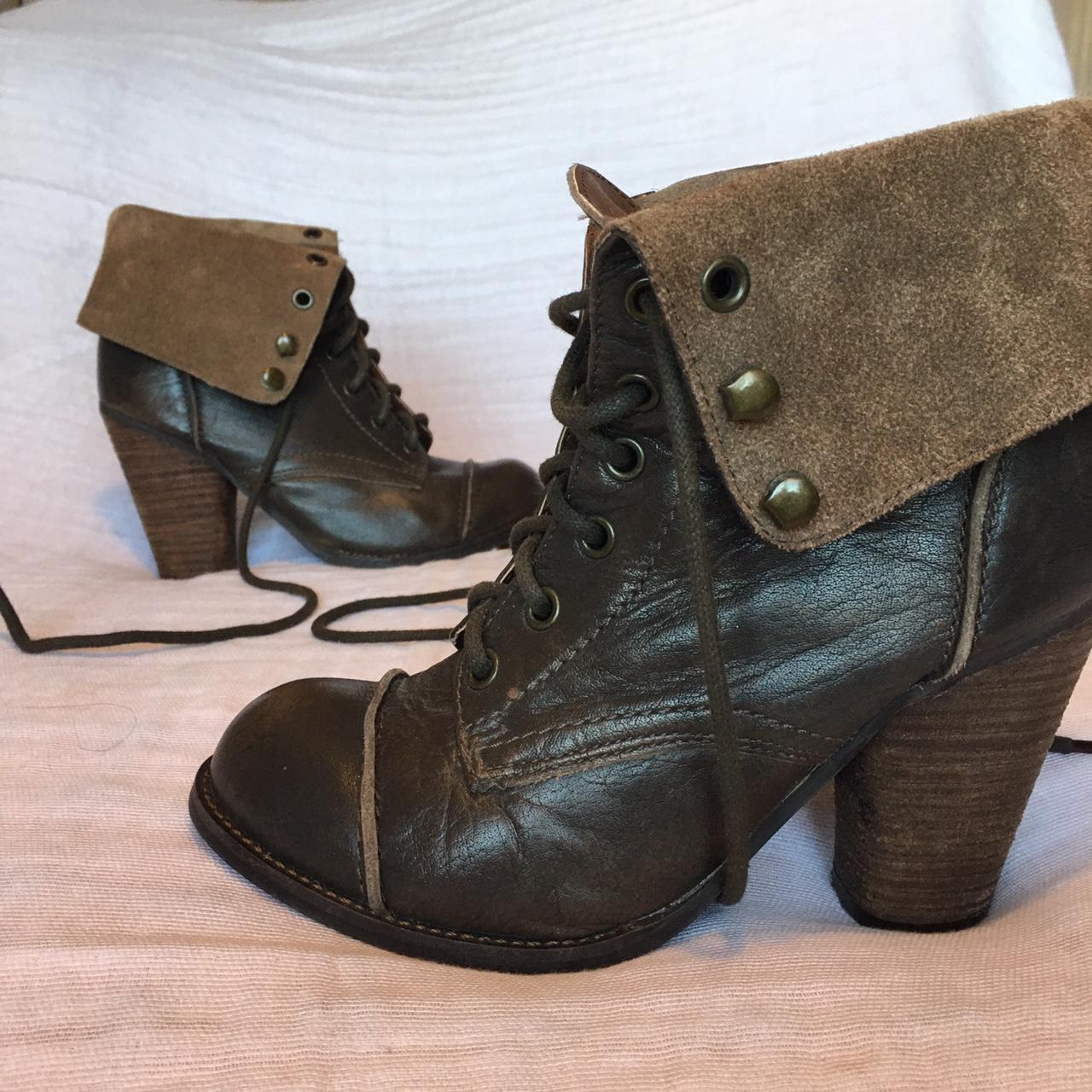 Brown leather Lucy boot with cuff and chunky layered... - Depop